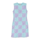 AQUAMARINE/LILAC AQULIL PATCHWORK EMBROIDERED JERSEY DAY DRESS