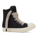 BLACK JUMBO LACE PADDED LEATHER SNEAKERS