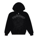 BLACK OG WEB V2 RHINESTONE ZIP UP HOODIE