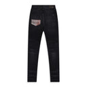 AGED BLACK HIBISCUS ARTPATCH JEANS