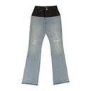 SKY INDIGO/BLACK HYBRID BOOTLEG W/ LEATHER JEANS