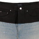 SKY INDIGO/BLACK HYBRID BOOTLEG W/ LEATHER JEANS