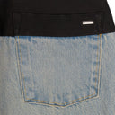SKY INDIGO/BLACK HYBRID BOOTLEG W/ LEATHER JEANS