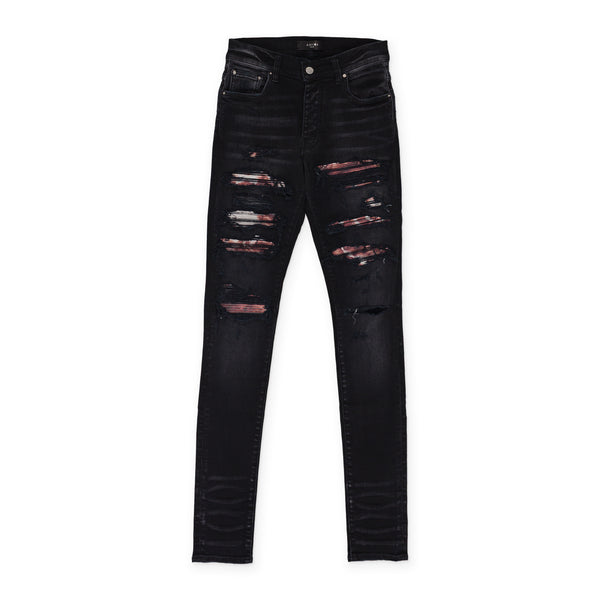 AGED BLACK TIE DYE BANDANA THRASHER JEANS