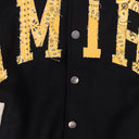 BLACK VINTAGE APPLIQUE VARSITY JACKET