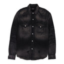 BLACK CAMO APPLIQUE DENIM BUTTON-DOWN SHIRT