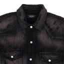 BLACK CAMO APPLIQUE DENIM BUTTON-DOWN SHIRT