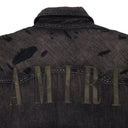BLACK CAMO APPLIQUE DENIM BUTTON-DOWN SHIRT