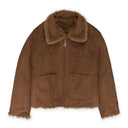 BLUE CARVED LEATHER FUR JACKET