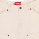 WHITE DOUBLE KNEE DENIM UTILITY PANTS