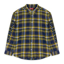 NAVY WASHED PLAID ZIP BUTTON-DOWN SHIRT