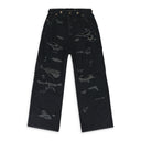 BLACK DISTRESSED PATCH WORK SWEATPANTS