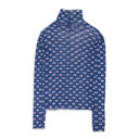 BLUE FLOWER PRINTED MESH TURTLENECK SWEATER