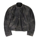 BLACK DISTRESSED BIKER LEATHER JACKET