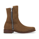 BROWN SUEDE STACK BOOTS