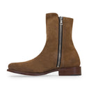 BROWN SUEDE STACK BOOTS