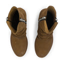BROWN SUEDE STACK BOOTS