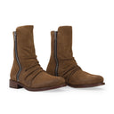 BROWN SUEDE STACK BOOTS