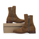 BROWN SUEDE STACK BOOTS