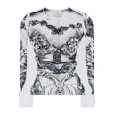 WHITE JERSEY LONG SLEEVE "DENTELLE TROMPE L'OEIL" PRINT T-SHIRT