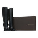 BLACK LEATHER BLOCK KNEE-HIGH BOOTS