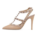 CREAM/PINK ROCKSTUD ANKLE STRAP HEELS