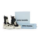 WHITE COWPRINT NICO ANKLE BOOTS