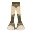 GREEN MESH FLARED "CARTOUCHE" PRINT PANTS