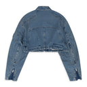 BLUE CROPPED BIKER DENIM JACKET