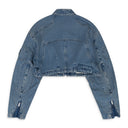 BLUE CROPPED BIKER DENIM JACKET
