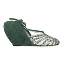 GREEN/SILVER BANANA WEDGE SANDAL 90MM HEELS