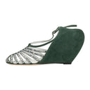 GREEN/SILVER BANANA WEDGE SANDAL 90MM HEELS