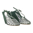 GREEN/SILVER BANANA WEDGE SANDAL 90MM HEELS
