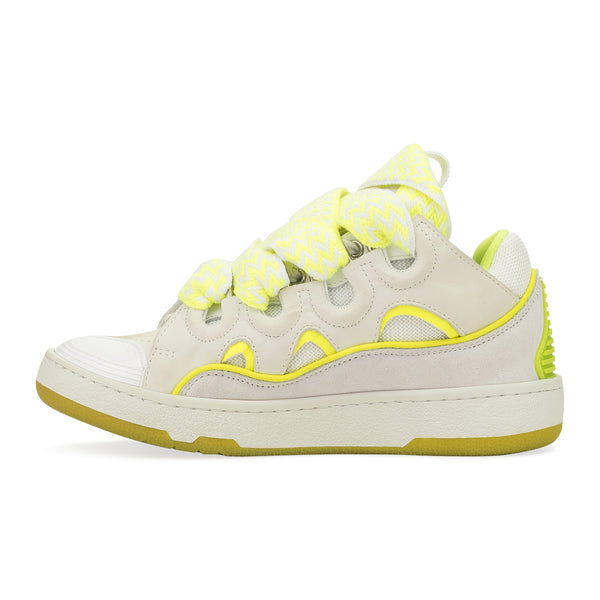 WHITE/FLOURESCENT YELLOW BASKETS CURB SNEAKERS