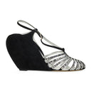 BLACK/SILVER BANANA WEDGE SANDAL 90MM HEELS