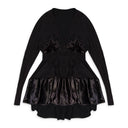 BROWN LACE V NECK FLARE SHORT DRESS