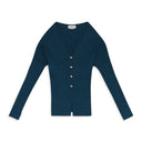 BLUE OPEN SHOULDER WAISTED CARDIGAN