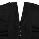 BLACK LONG SLEEVE DRAPED MIDI FORMAL DRESS