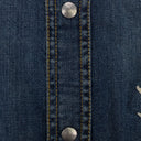 BLUE EMBROIDERED DENIM BUTTON-DOWN SHIRT