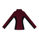 BURGUNDY MIX MEDIA TIGHT KNIT BLOUSE