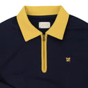 NAVY CREST QUARTER ZIP SWEATER