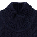 NAVY ARAN CABLE MOCKNECK SWEATER