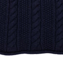 NAVY ARAN CABLE MOCKNECK SWEATER
