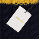 NAVY ARAN CABLE MOCKNECK SWEATER