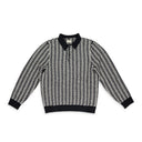 BLACK LONG-SLEEVE HOUNDSTOOTH POLO SHIRT