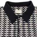 BLACK LONG-SLEEVE HOUNDSTOOTH POLO SHIRT