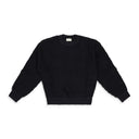 BLACK LOOSE KNIT WAFFLE CREWNECK SWEATER