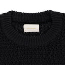 BLACK LOOSE KNIT WAFFLE CREWNECK SWEATER