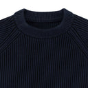 NAVY PLAITED CREWNECK SWEATER