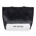 BLUE DEBOSSED LOGO LEATHER TOTE BAG